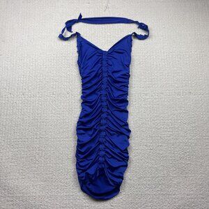 VTG Y2K Sabora Wom S Club Dress Bodycon Ruched Ibiza Style Royal Blue USA Made
